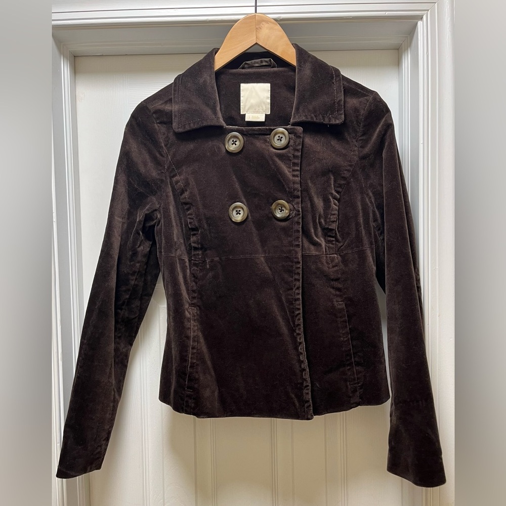 Vintage Old Navy Brown Velour Peacoat, Size Small EXCELLENT CONDITION